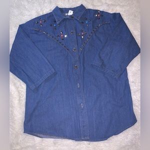 Vintage Dreams Women’s Jean Shirt w/ Studs & Color Rhinestones M 3/4 Sleeve NWOT